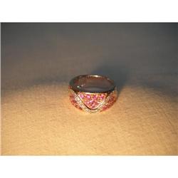 18K WG Pink Gold Sapphire Diamond Swirl Band #1565118