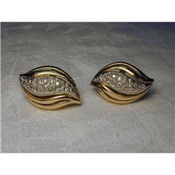 Rare Estate 18K YG Gold Diamond Swirl Earrings #1565123