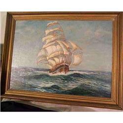 1930' American Clipper Ship Painting Signed #1565139