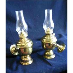 Old Pair Perko Brass Ships Gimbaled Oil Lamps #1565143