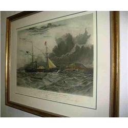 Antique Engraving British Steam Frigate Ship #1565144