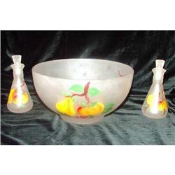 Anchor Hocking Frosted Fruit 10" Bowl and Cruet#1572197