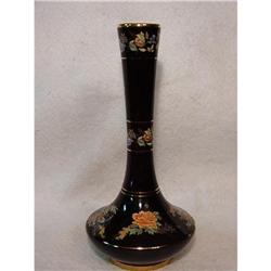RARE BLACK FLOWER VASE with 24 K or KARAT GOLD #1572369