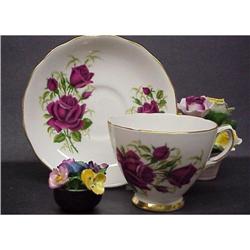 COLCLOUGH CUP and SAUCER - BURGUNDY ROSES #1573072