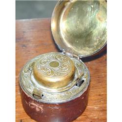 TRAVELING INKWELL BRASS ORNATE CHASED INSIDE, #1573264