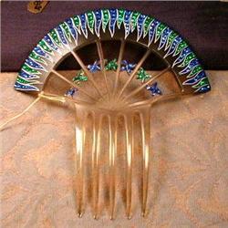 DECO Comb - Blue & Green Rhinestones -ANTIQUE- #1573847