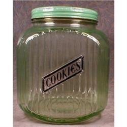 Hocking COOKIE Jar GREEN - Foil Label - VINTAGE#1573860