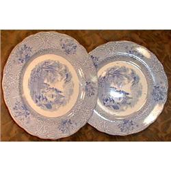 ROSELLE Blue TRANSFERWARE -2 PLATES- ANTIQUE #1573872