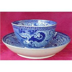 BLUE Dragon TRANSFERware -CUP & Saucer- 19thC #1573877