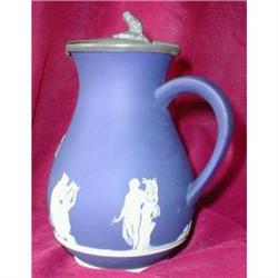 JASPERWARE Wine JUG, w/ Pewter Lid -ANTIQUE- #1573882