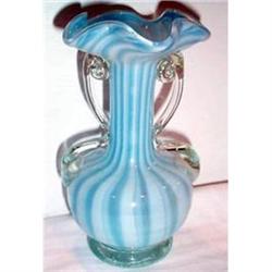Blue and White Striped Hand Blown Art Glass #1574122