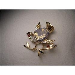 14K Gold Ruby Diamond Limoge Bird Brooch #1574690