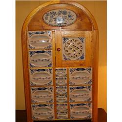 porcelain spice rack in wood frame blue/white #1584846