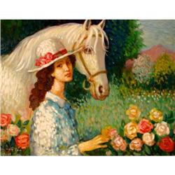 ART. G.Darbinyan  Lady with Horse Original Oil #1584915