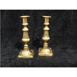 19th Century Pair Solid Brass Cabdlesticks #1584950