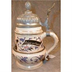 GERMAN Stein BULBOUS Shape HP Lidded -ANTIQUE- #1585096