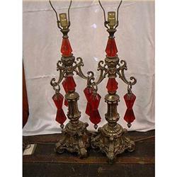 Two Vintage Red Electric Table Lamps #1595995