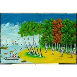 ORIG OIL PAINTING HAITI TROPICAL BEACHSCAPE W/ #1596416