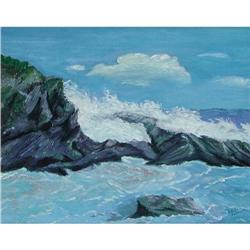 ORIG PAINTING OF SEASCAPE ROCKY COAST #1596417