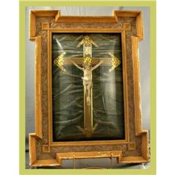 French Religious Crucifix Framed Convex Glass #1596621