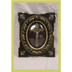 Antique French Religious Crucifix Framed Convex#1596625
