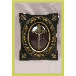 Antique French Religious Crucifix Framed Convex#1596625