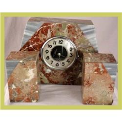 French Art Deco Garniture Mantle Clock Marble #1596637