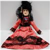 Image 1 : 23" BOUDOIR LADY "M" BACK  OF NECK BED DOLL W/ COMPOSITE FACE IN DARK PINK DRESS W/ BLACK LACE