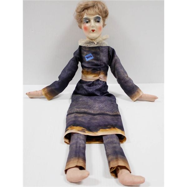 27" BED DOLL W/ COMPOSITE HEAD IN DARK BLUE DRESS
