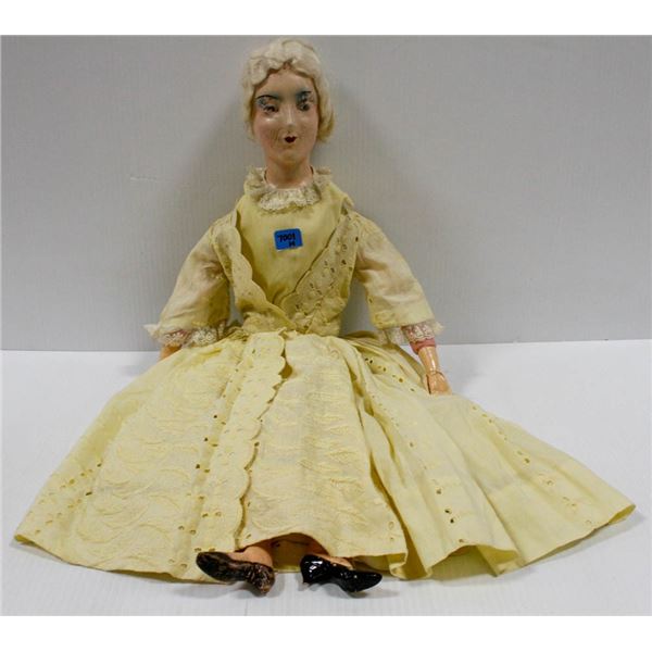 1920 28" ANTIQUE COMPOSITE HEAD BED DOLL IN YELLOW DRESS
