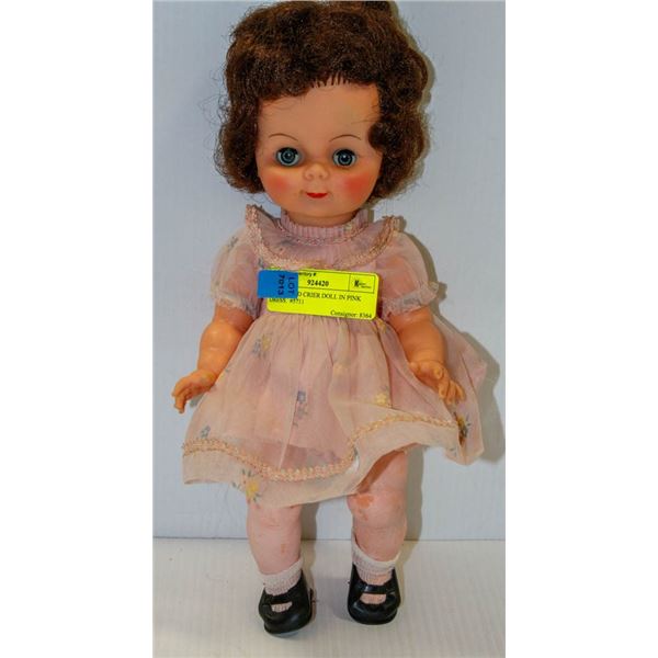 UNMARKED CRIER DOLL IN PINK DRESS.  #5711