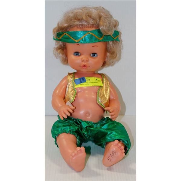 FAMOSA CHILD DOLL IN GREEN HEAD BAND.  #5703