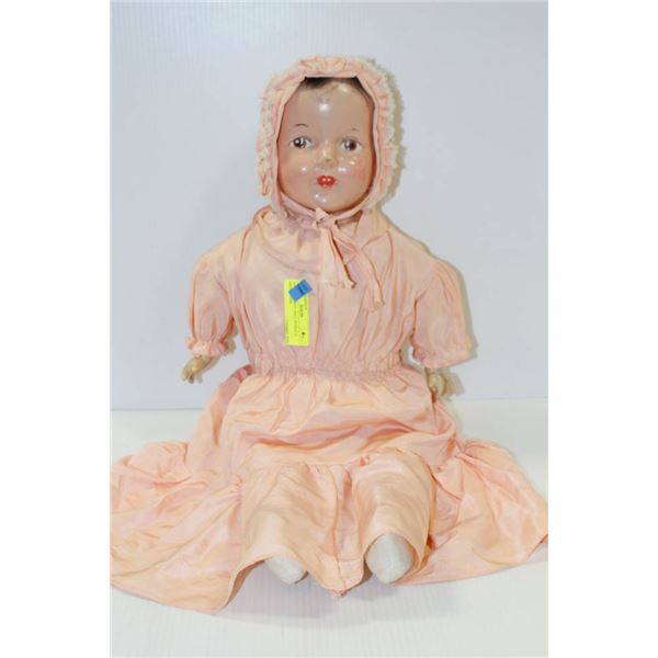 1935 COMPOSITE DOLL IN PEACH DRESS.  #3606
