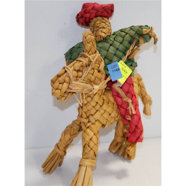 STRAW DOLL PERSON ON HORSE.  #1012