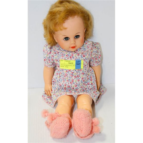 1950'S RUBBER DOLL IN FLORAL DRESS.  #4908