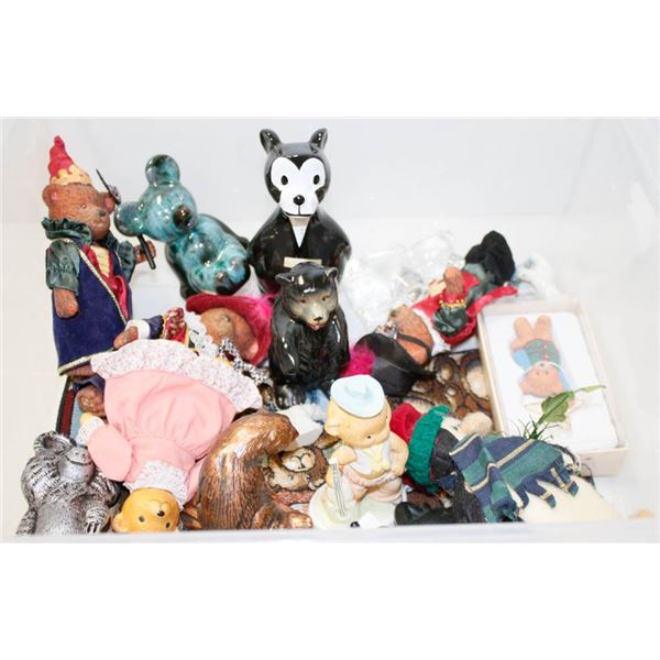 TOTE OF ASSORTED COLLECTIBLE BEAR TRINKETS & FIGURINES
