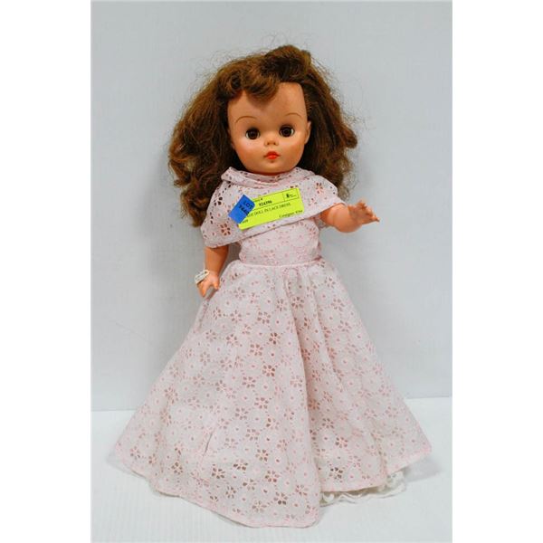 VINTAGE DOLL IN LACE DRESS.  #5609