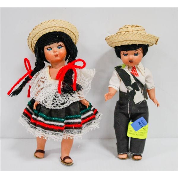 CELLULOID/PLASTIC DOLLS, "MEXICAN GIRL & "MEXICAN BOY".  #605