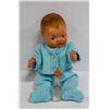 Image 1 : 1940'S COMPOSITE  "WETUMS" RELIABLE DOLL IN BLUE KNIT OUTFIT. COMES WITH GLASS BABY BOTTLES