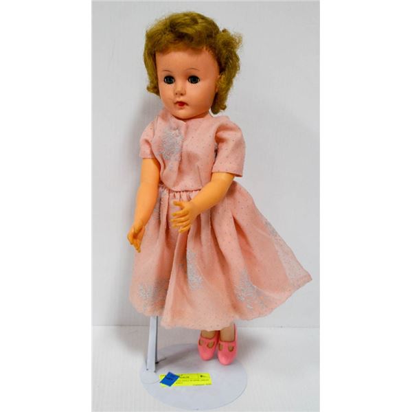 1950'S JOINTED DOLL IN PINK DRESS & SHOES.  #3415