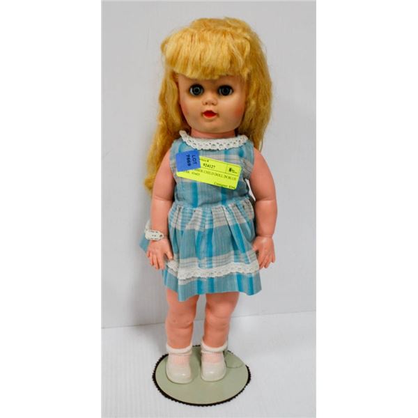 1950'S RUBBER CHILD DOLL IN BLUE DRESS.  #3403