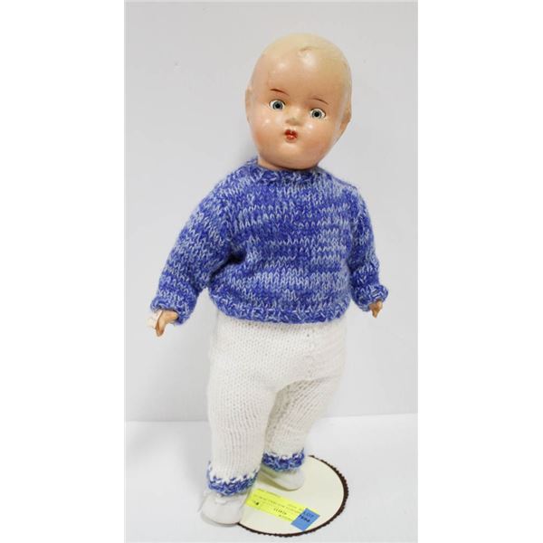 1940'S COMPOSITE BOY DOLL IN BLUE SWEATER.  #3305