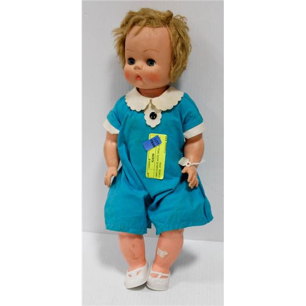 1960'S HARD PLASTIC DOLL IN BLUE JUMPER.  #5301