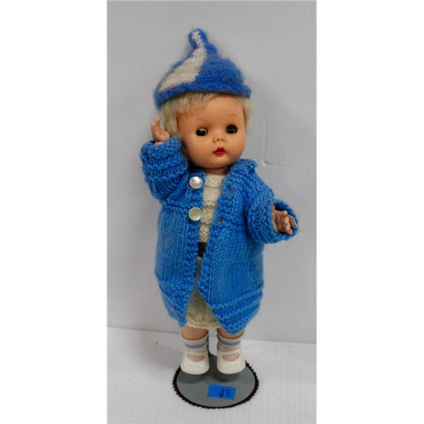 1955 CHILD WALKER DOLL IN BLUE KNIT JACKET & HAT