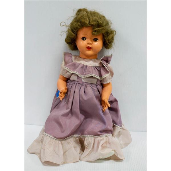 1955 PALITOY GIRL WALKER DOLL IN MAUVE DRESS