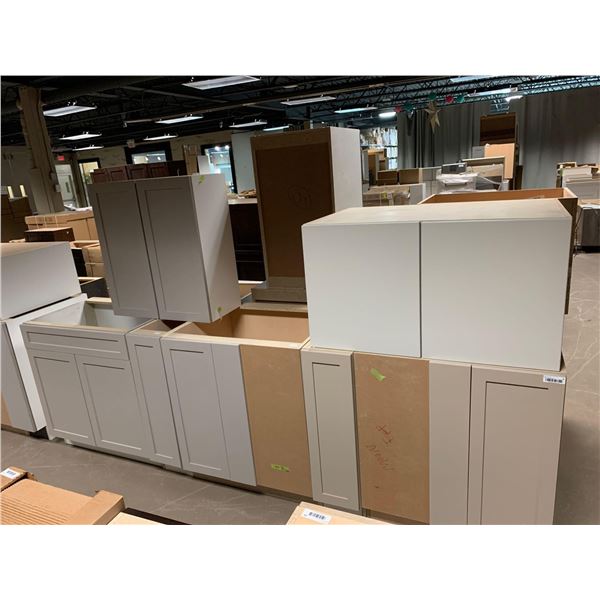 Lot of 6 Kitchen Cabinets includes -3 base total approx 96 inches and 3 uppersÂ 