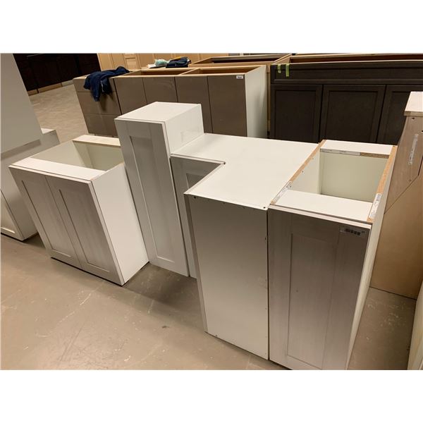 Lot of 4 matching cabinets including: corner base, 12W base, 10W upper  21Wx26H base