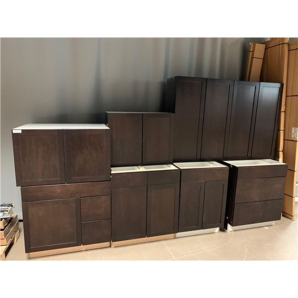 Cappuccino Cabinets 8 piece cabinet set with boxed trim  panels. includes 3 kitchen base 30W, 30W, 2