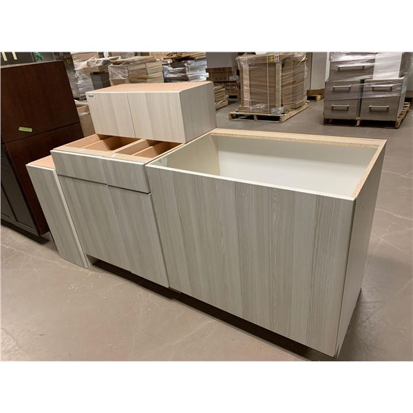 Lot of 6 matching kitchen cabinets includes 3 base 36W, 24W, 15W, 3 uppers 12Wx30, 12Wx30, 30W