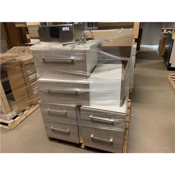Pallet Lot of Cabinets - as pictured - 7 cabinets with sink and faucet